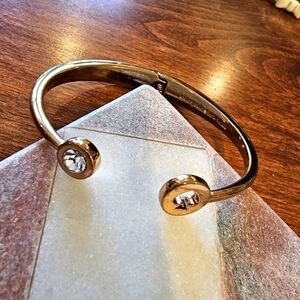 Kate Spade Deep Rose Gold Tone Hinged Cuffed Bracelet with Punch and Rhinestone